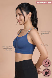 Zelocity High Impact Quick Dry Front Opening Multicolor Strap Sports Bra - Set Sail — thumbnail 8
